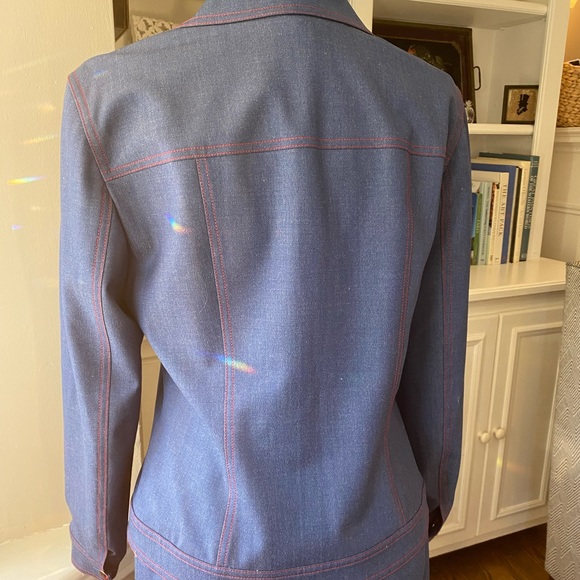 Escada 2-Piece Wool Blend Red Stitching Blue & Red  Style Skirt Suit 36 Size 6 - Picture 6 of 14